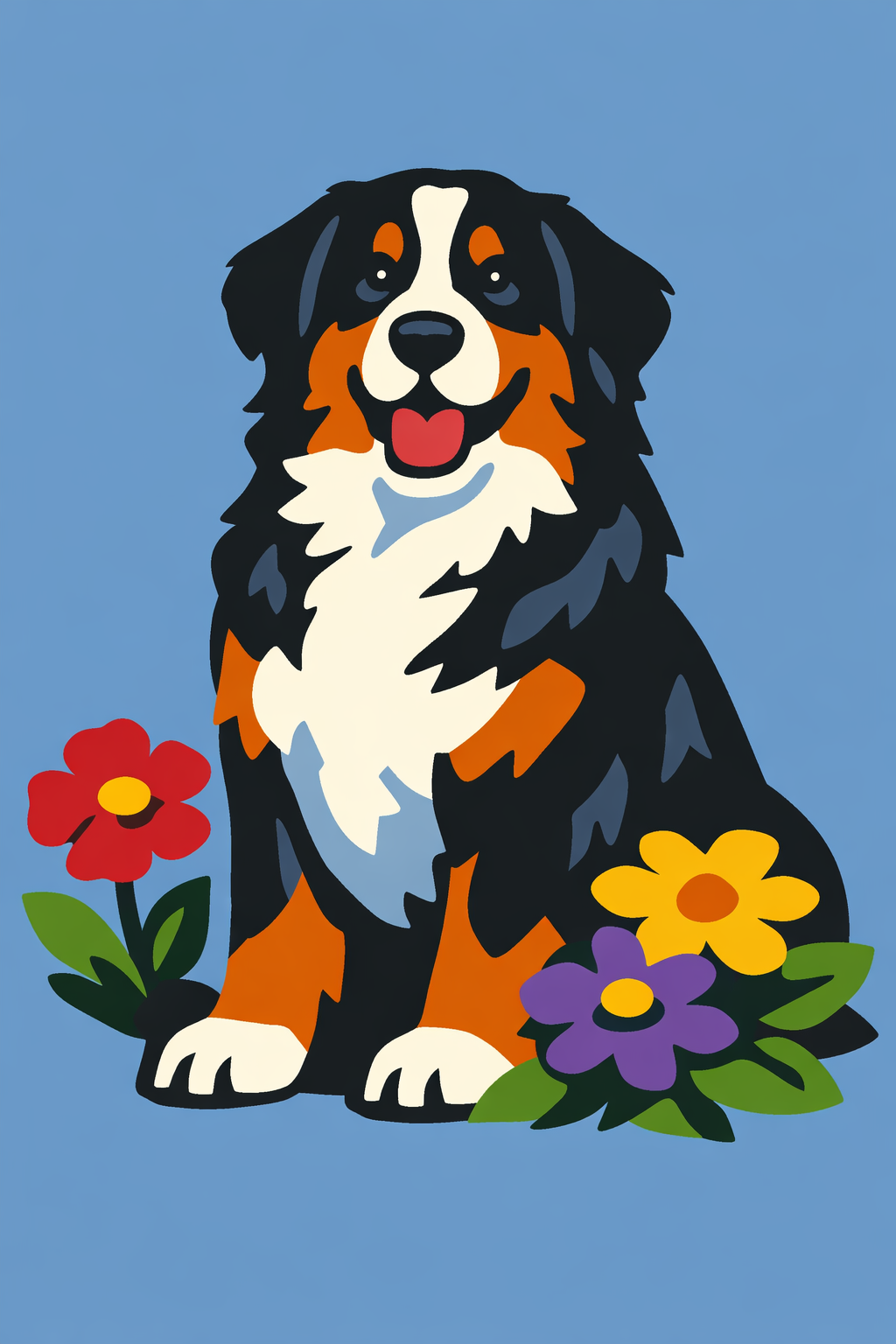 Bernese Mountain Dog in Wildflowers cross-stitch pattern preview — Animals & Pets