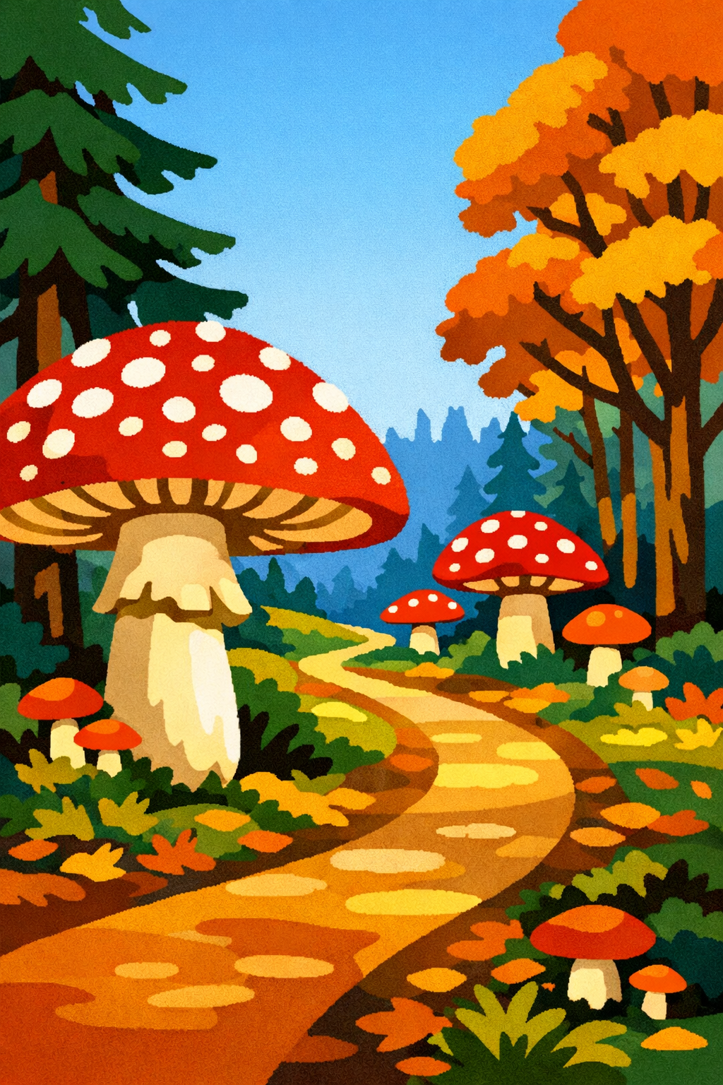 Enchanted Mushroom Path cross-stitch pattern preview — Landscapes & Nature Scenes