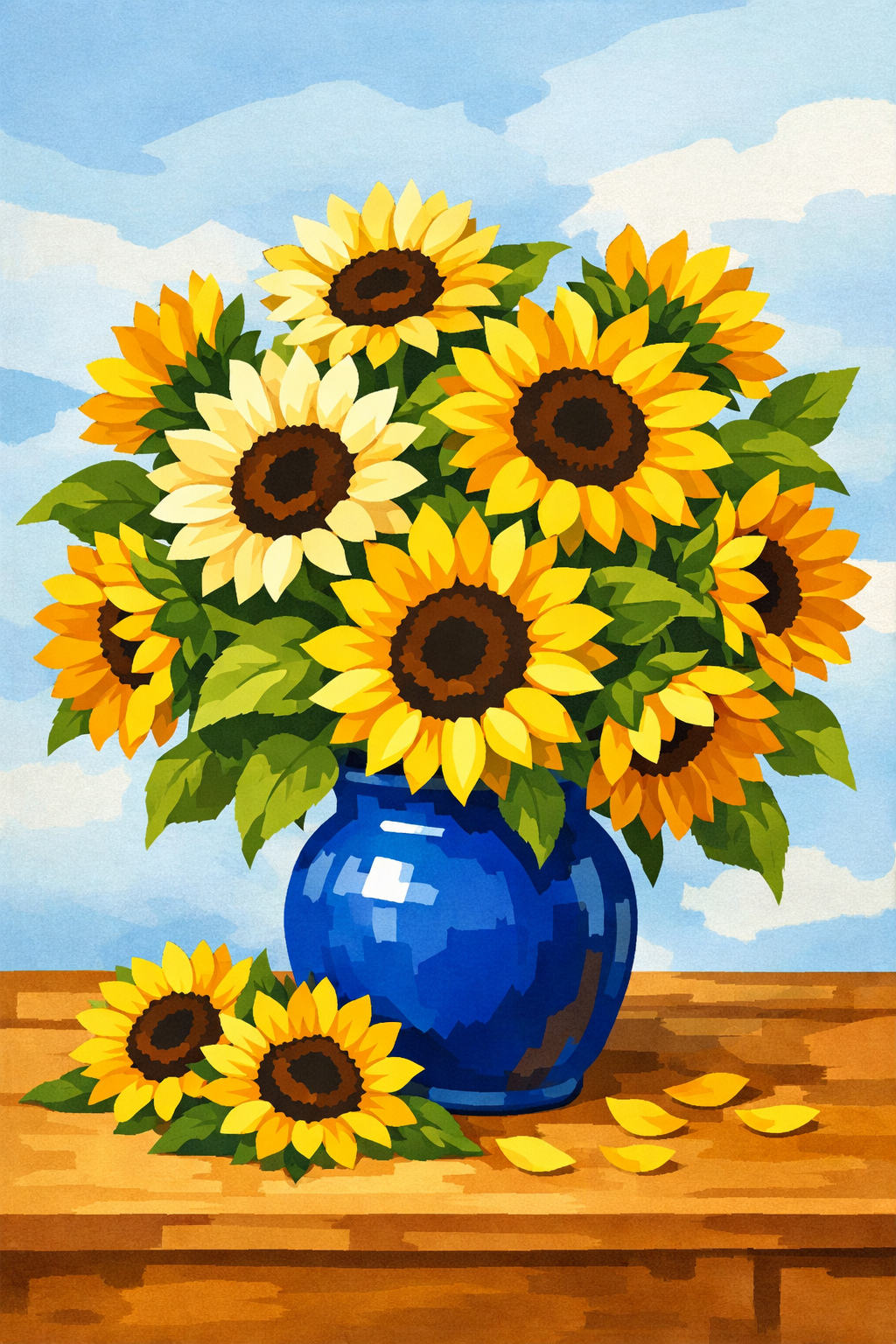 Sunflowers In Blue Vase cross-stitch pattern preview — Florals & Botanicals