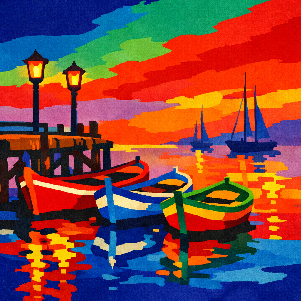Blue Hour Harbor cross-stitch pattern preview — Landscapes & Nature Scenes