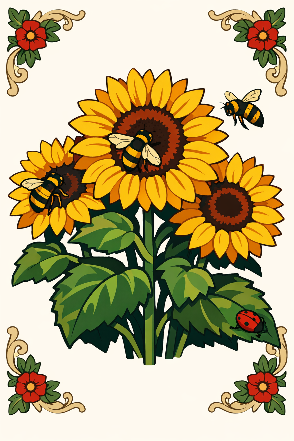 Victorian Sunflowers and Bees cross-stitch pattern preview — Florals & Botanicals