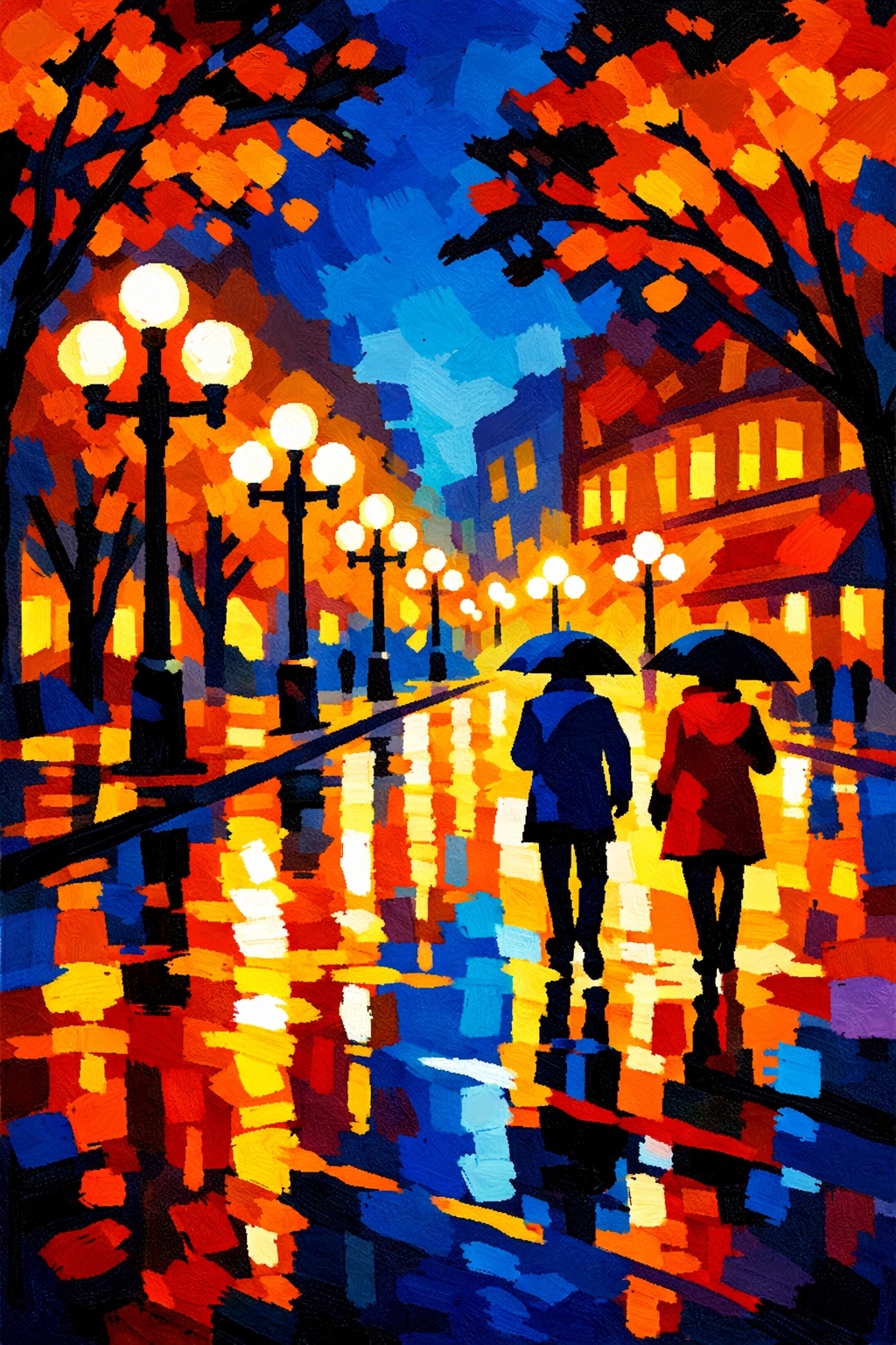 Luminous Rainy Boulevard cross-stitch pattern preview — Landscapes & Nature Scenes