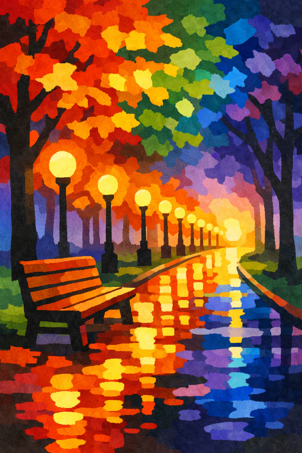 Lamplit Autumn Path cross-stitch pattern preview — Landscapes & Nature Scenes