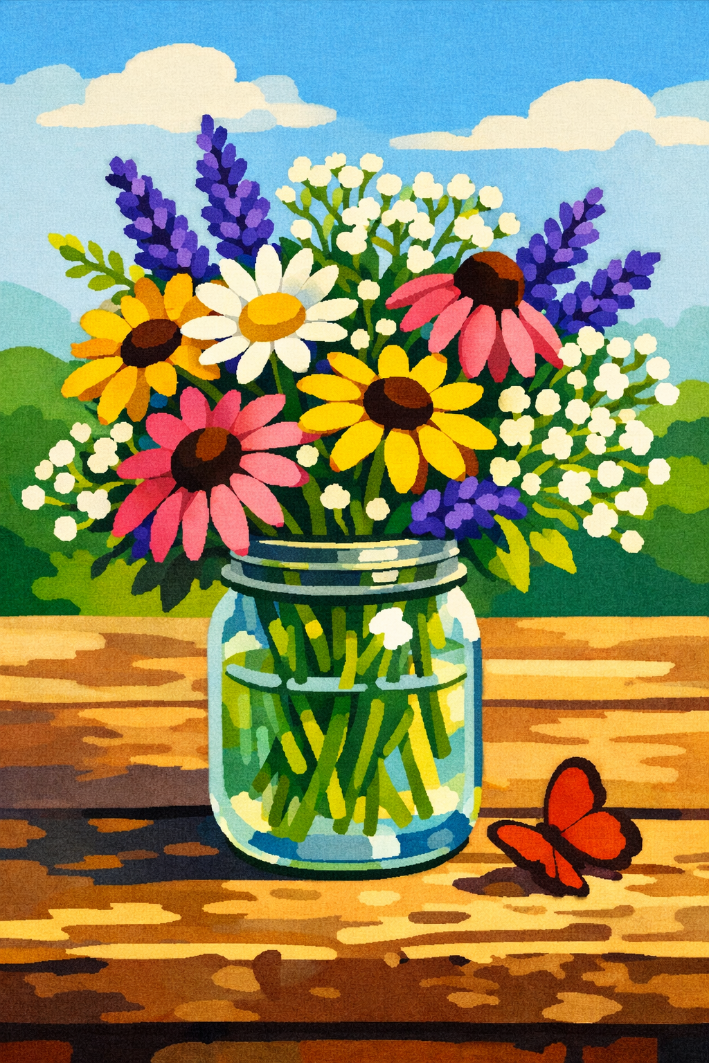 Mason Jar Wildflowers cross-stitch pattern preview — Farmhouse & Rustic