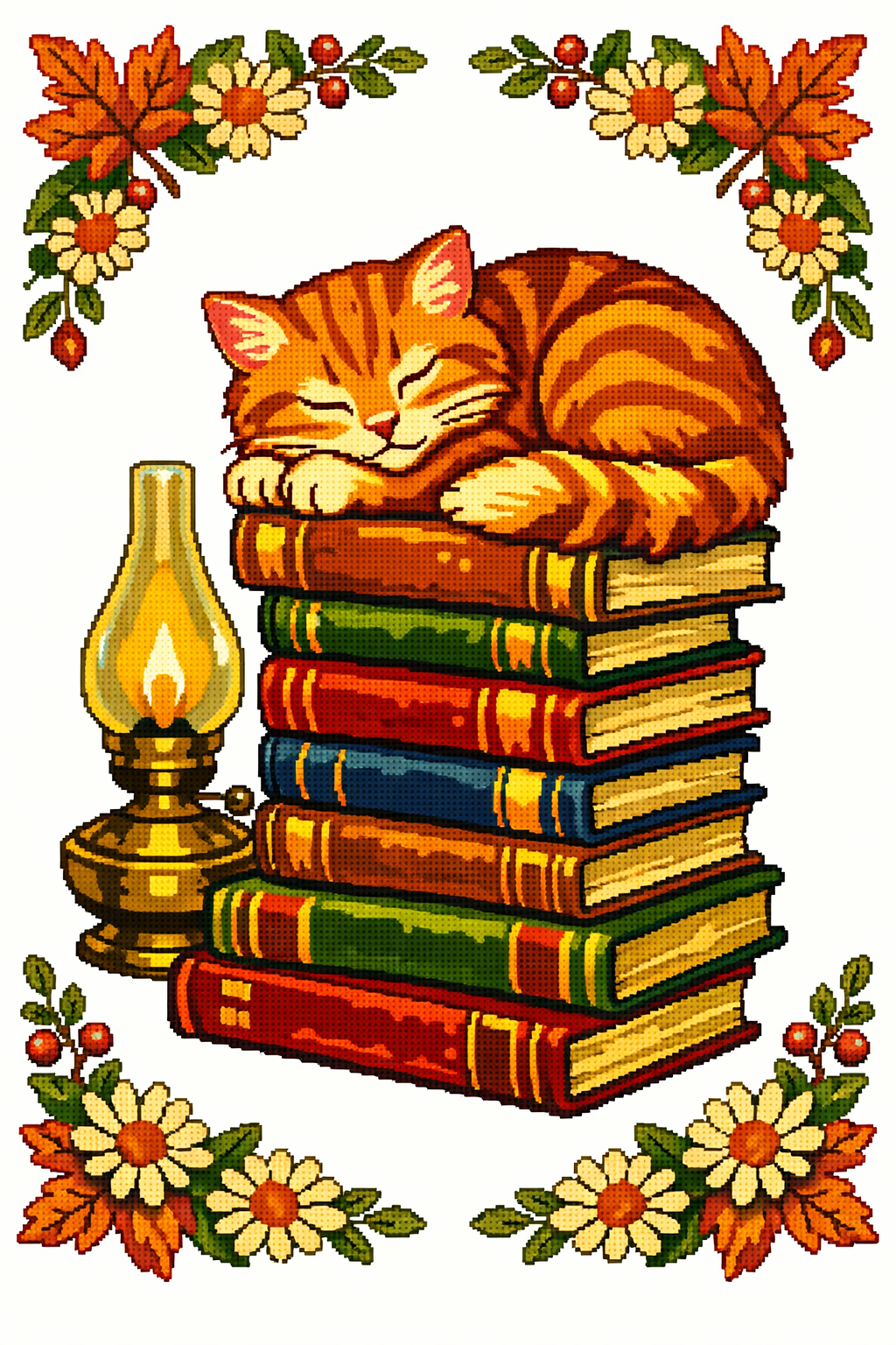 Lamplight Tabby Nap cross-stitch pattern preview — Animals & Pets
