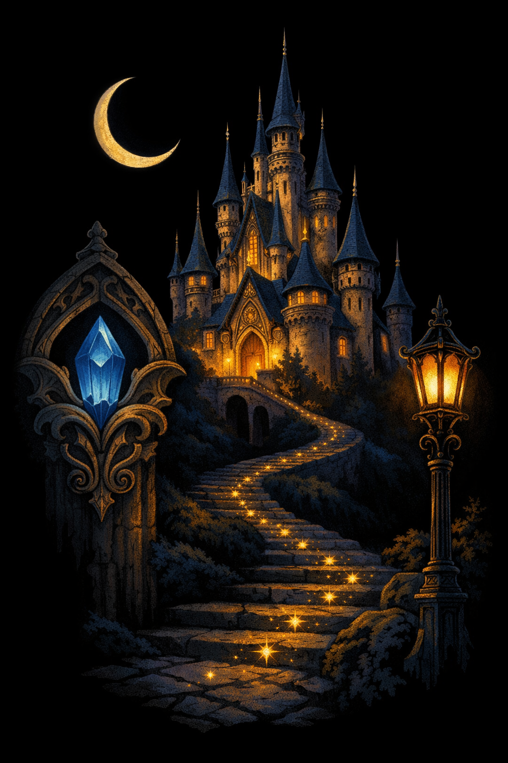 Starlit Path to Fairy Castle cross-stitch pattern preview — Fantasy & Whimsical