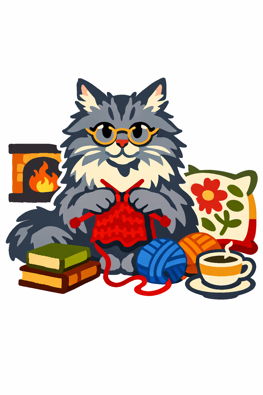 Maine Coon Knitting cross-stitch pattern preview — Animals & Pets
