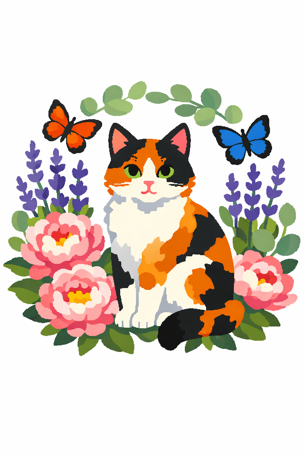 Calico Cat Wreath cross-stitch pattern preview — Animals & Pets