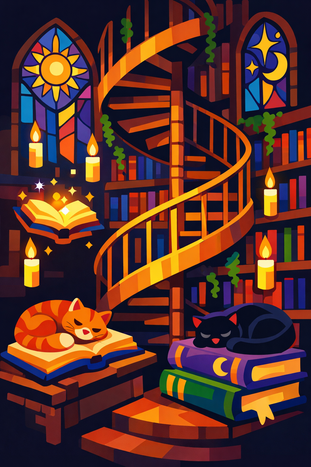Towering Enchanted Library cross-stitch pattern preview — Fantasy & Whimsical