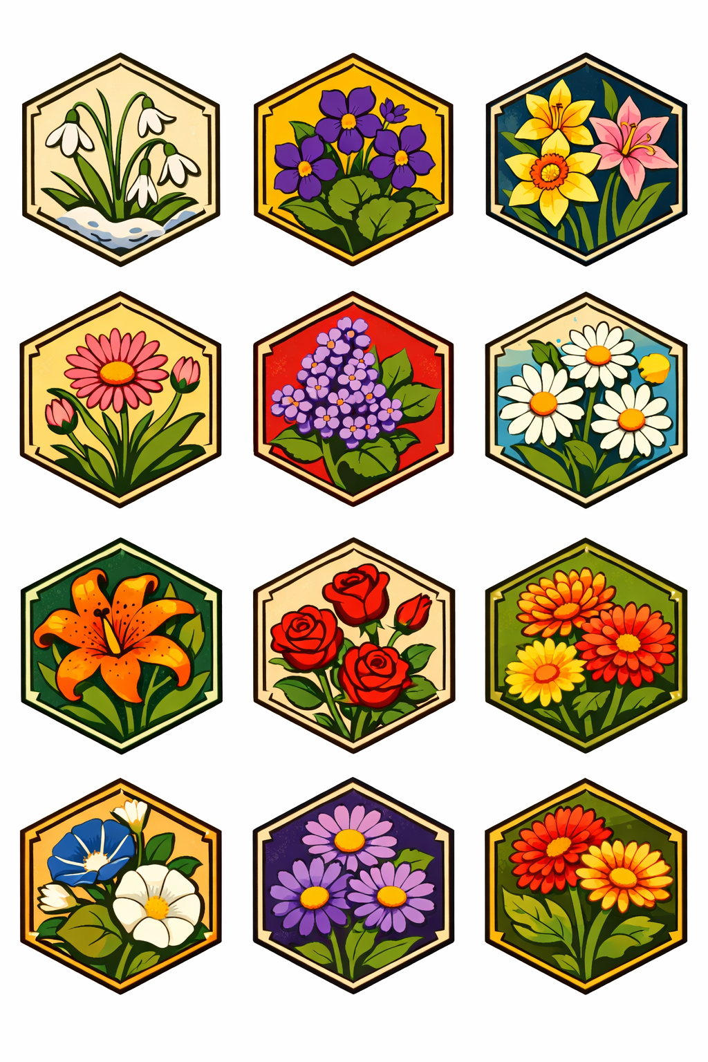 Birth Month Flower Sampler cross-stitch pattern preview — Florals & Botanicals