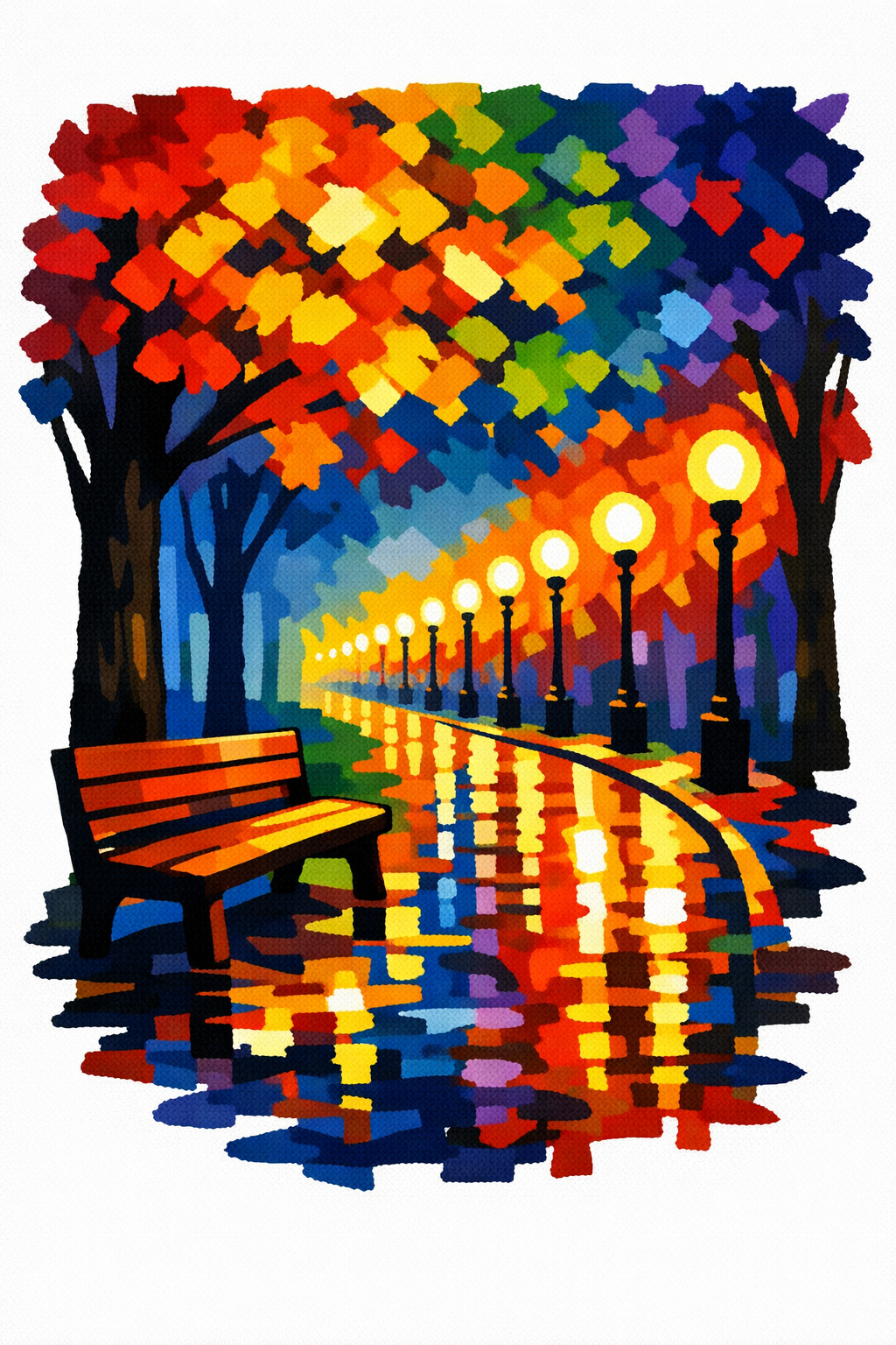 Lamp-Lit Park Bench cross-stitch pattern preview — Landscapes & Nature Scenes