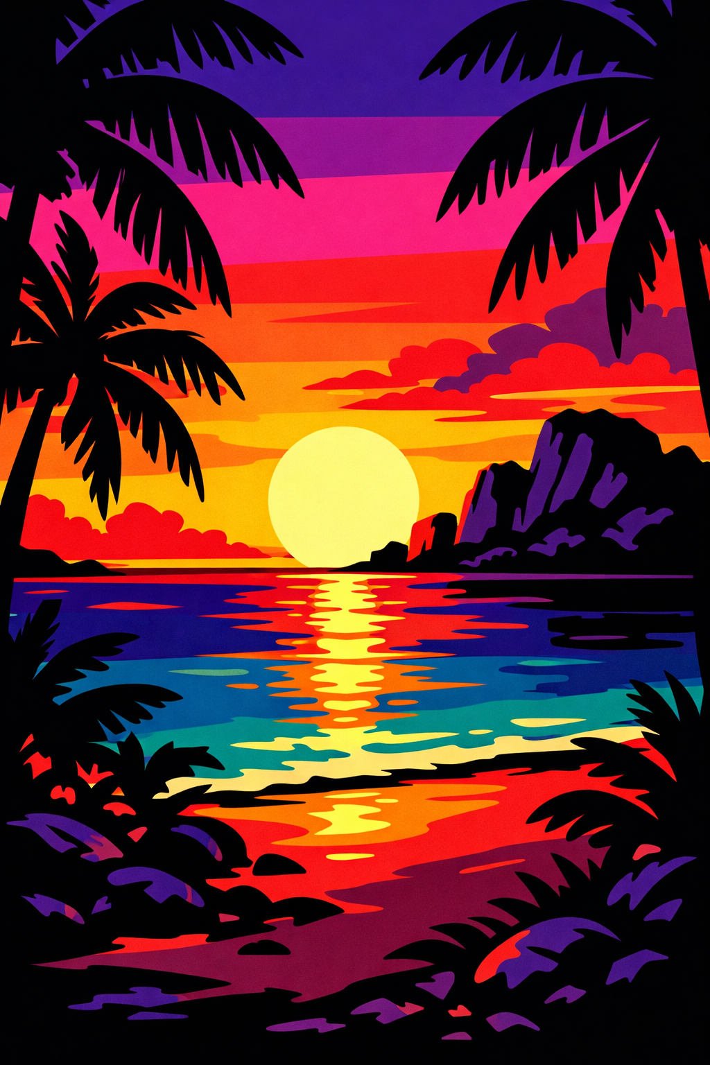 Palm Framed Tropical Sunset cross-stitch pattern preview — Landscapes & Nature Scenes