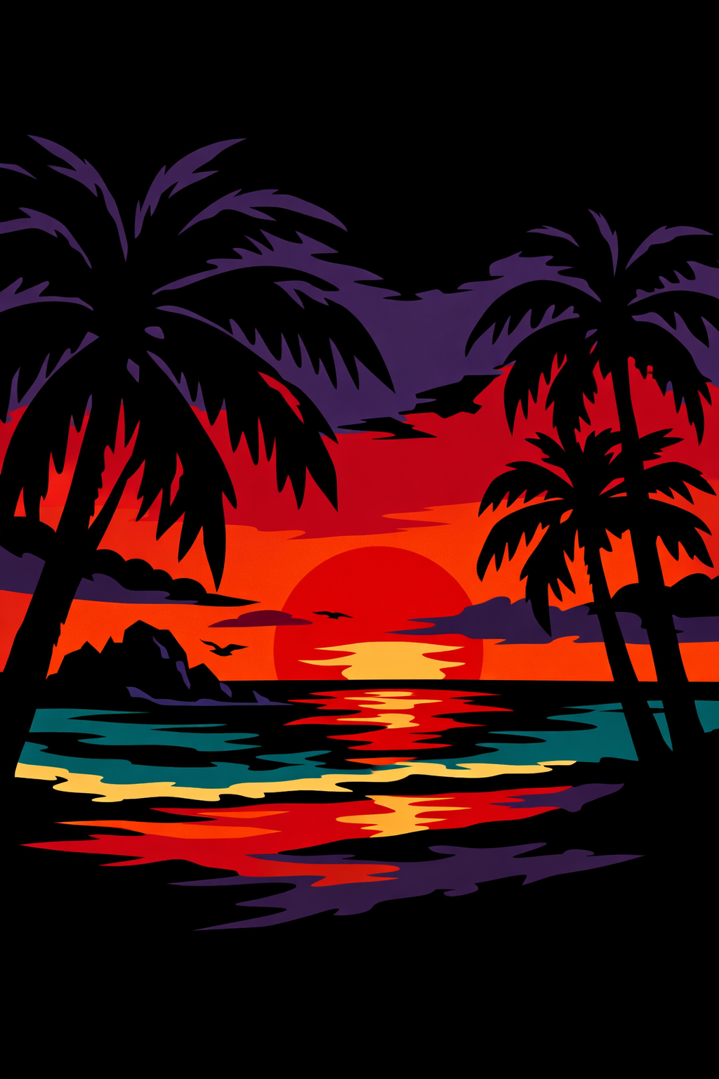 Beach At Sunset With Palm Trees cross-stitch pattern preview — Landscapes & Nature Scenes