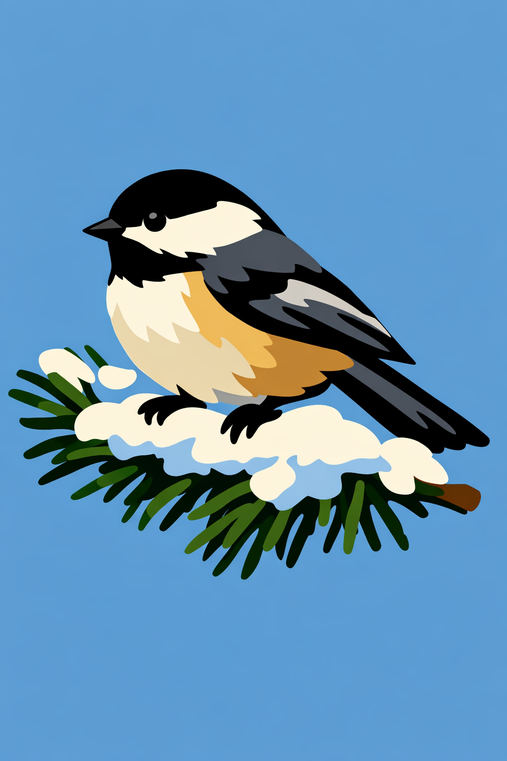 Chickadee On A Snowy Pine Bough cross-stitch pattern preview — Birds & Woodland Creatures