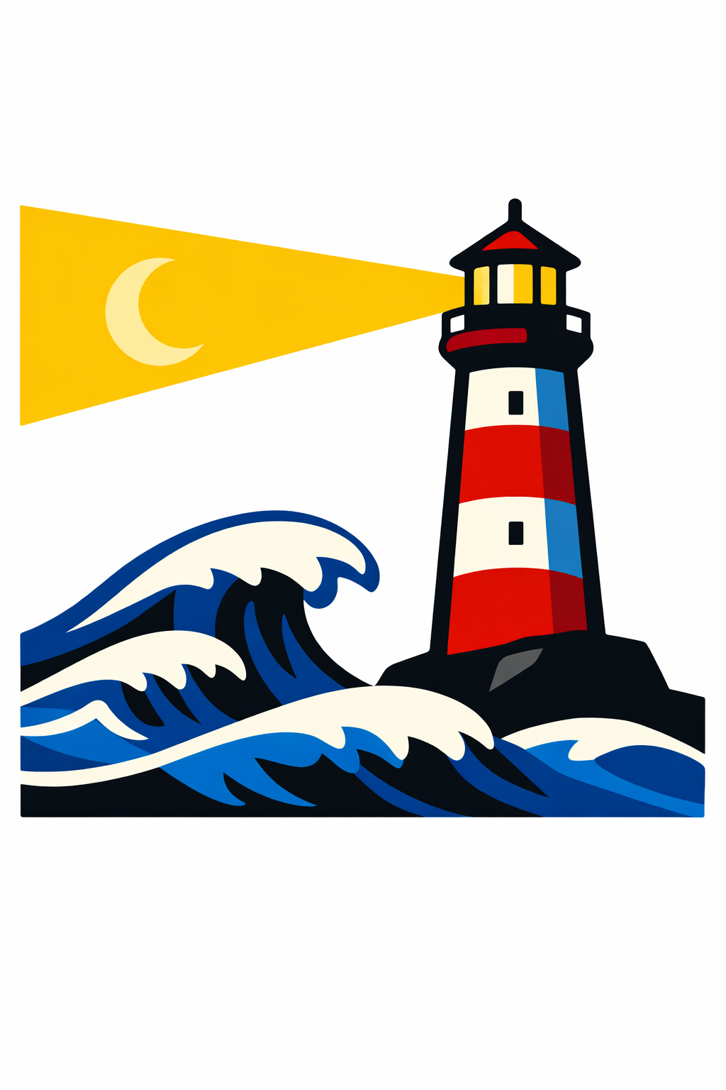 Lighthouse Beam Over Waves cross-stitch pattern preview — Nautical & Coastal