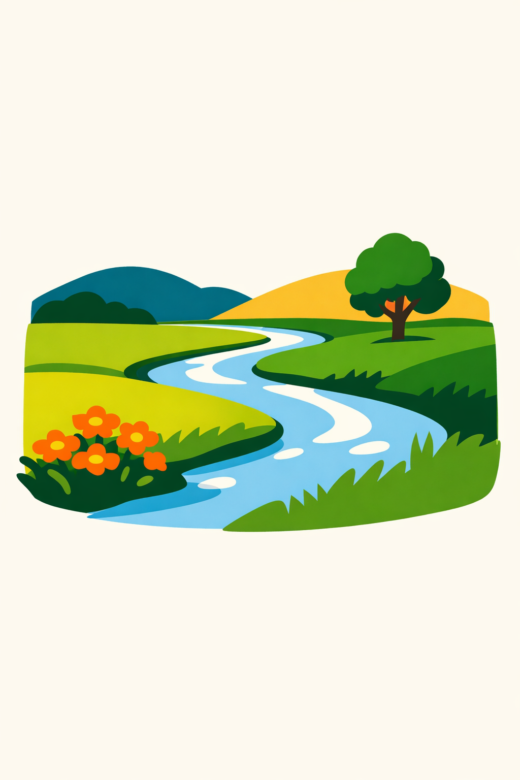 Meadow With A Winding Stream cross-stitch pattern preview — Landscapes & Nature Scenes