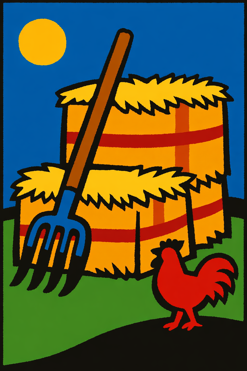 Pitchfork Leaned Against Hay Bales cross-stitch pattern preview — Farmhouse & Rustic