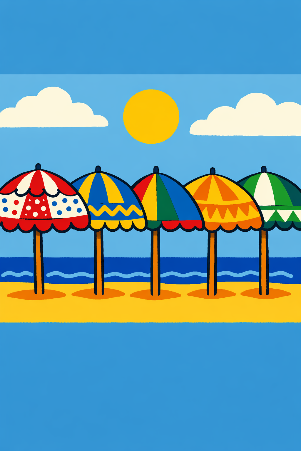 Row Of Colorful Beach Umbrellas cross-stitch pattern preview — Nautical & Coastal